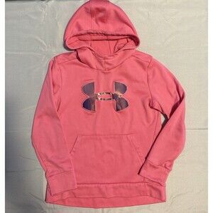 Under Armour Girls Iridescent Logo Size medium Bright pink hoodie Sweatshirt